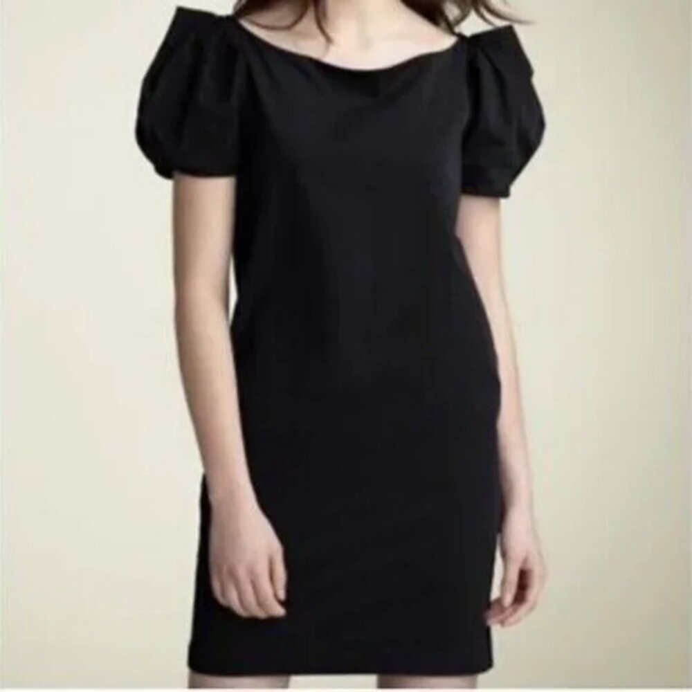 Diane Von Furstenberg Lionel Black Puff Sleeve Stretch Poplin Shift Dress Size 8